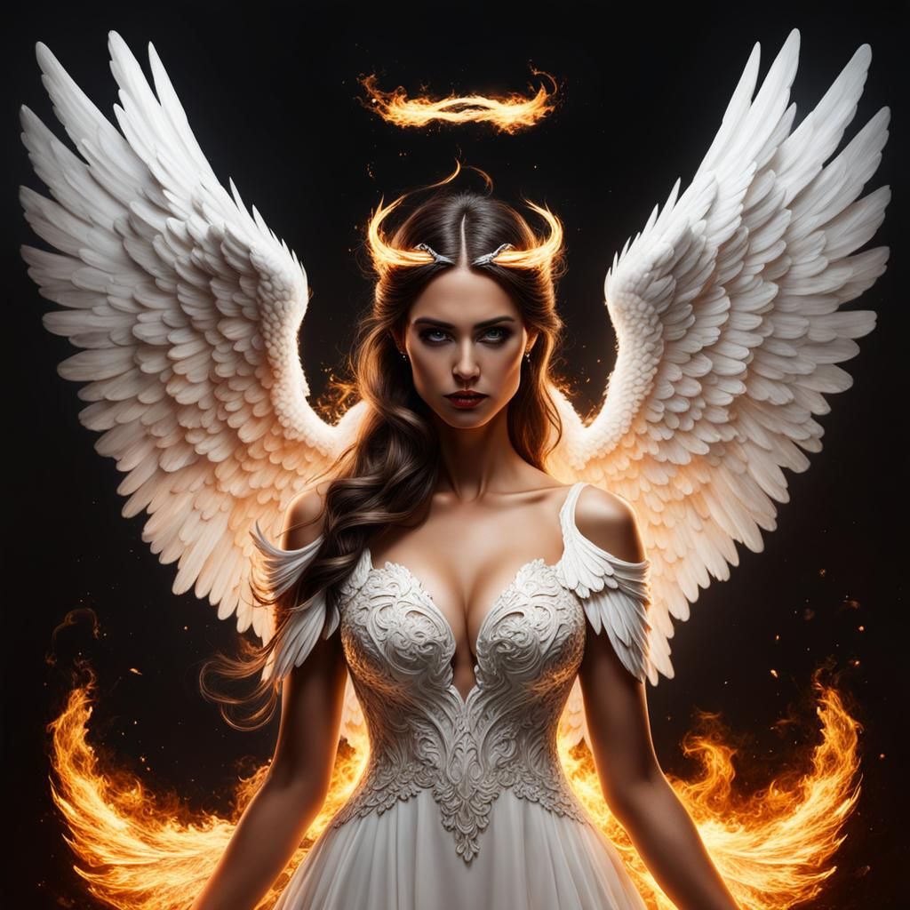 Angel with Fiery Wings and White Dress