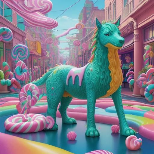 Candy Art Kelpie in Hyperrealistic Digital Illustration