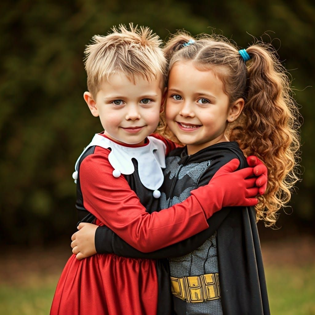 Boy in Harley Quinn Dress Receives Hug