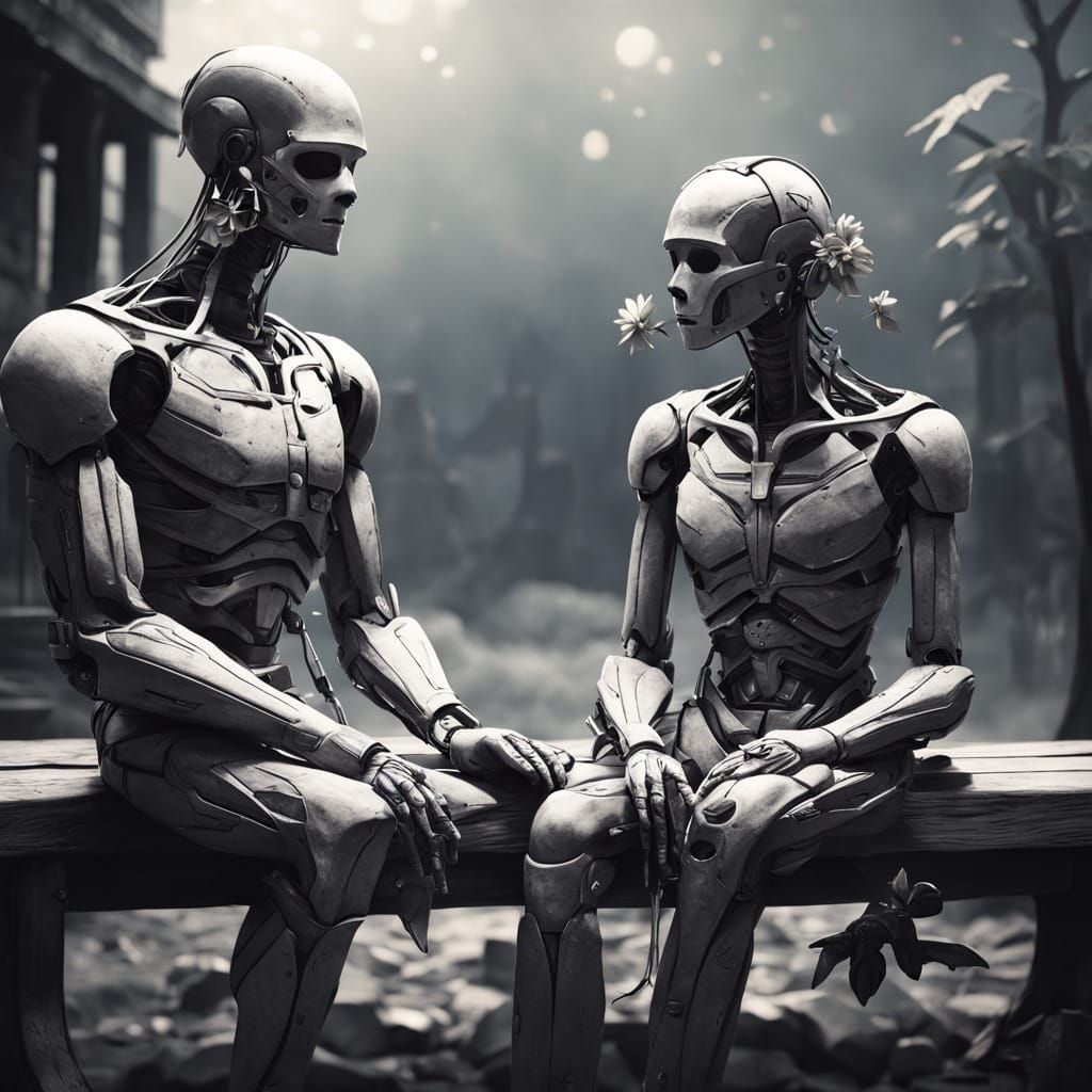 Stick Figures on Bench: Raw Sketch Concept Art