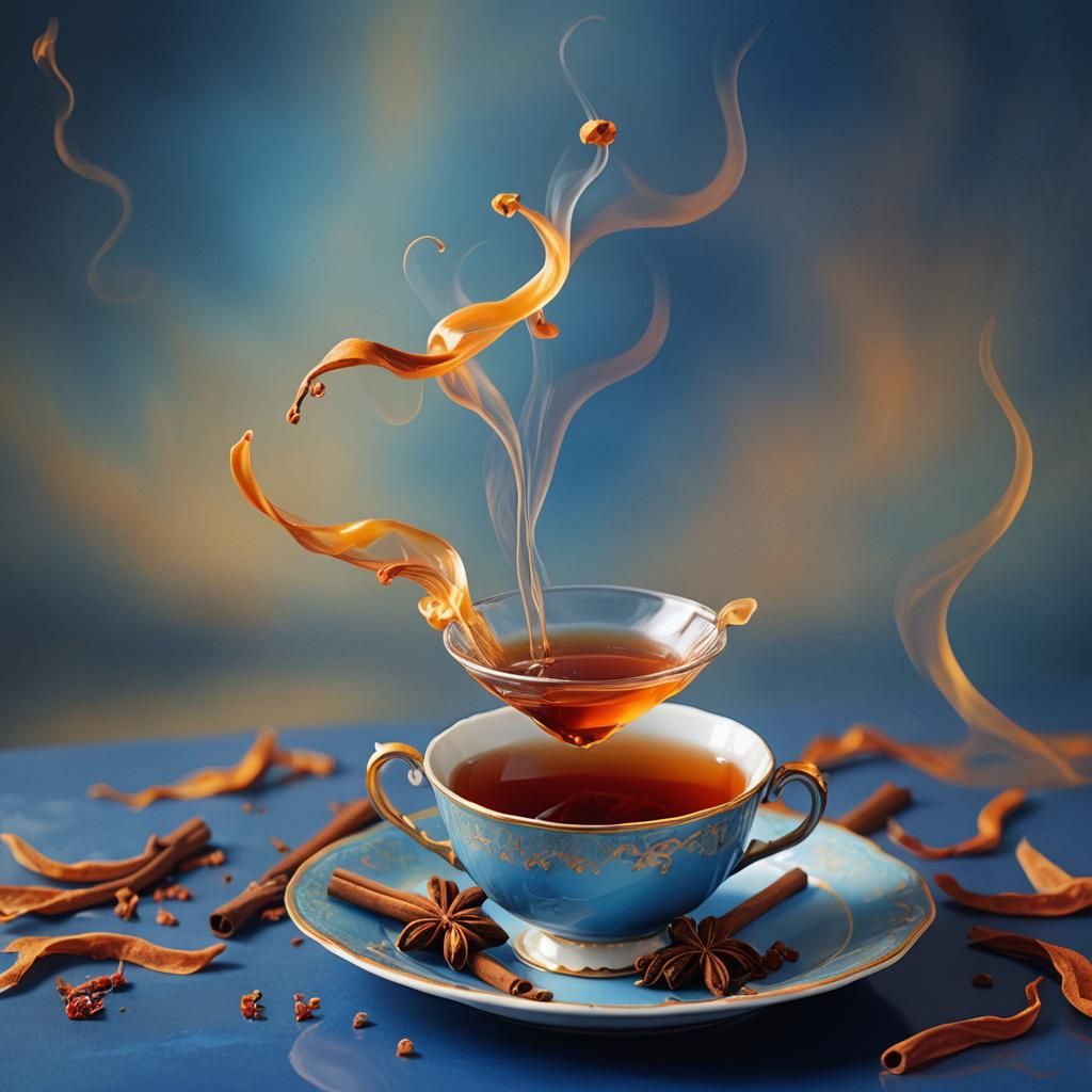 Orange Cinnamon Tea Cup Still Life: Vivid Digital Art