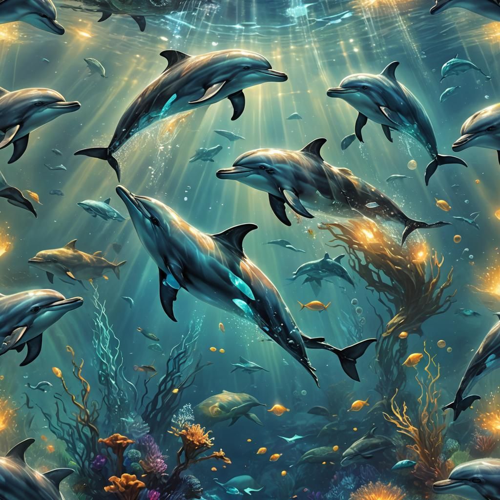 An underwater view of a  couple of dolphins .