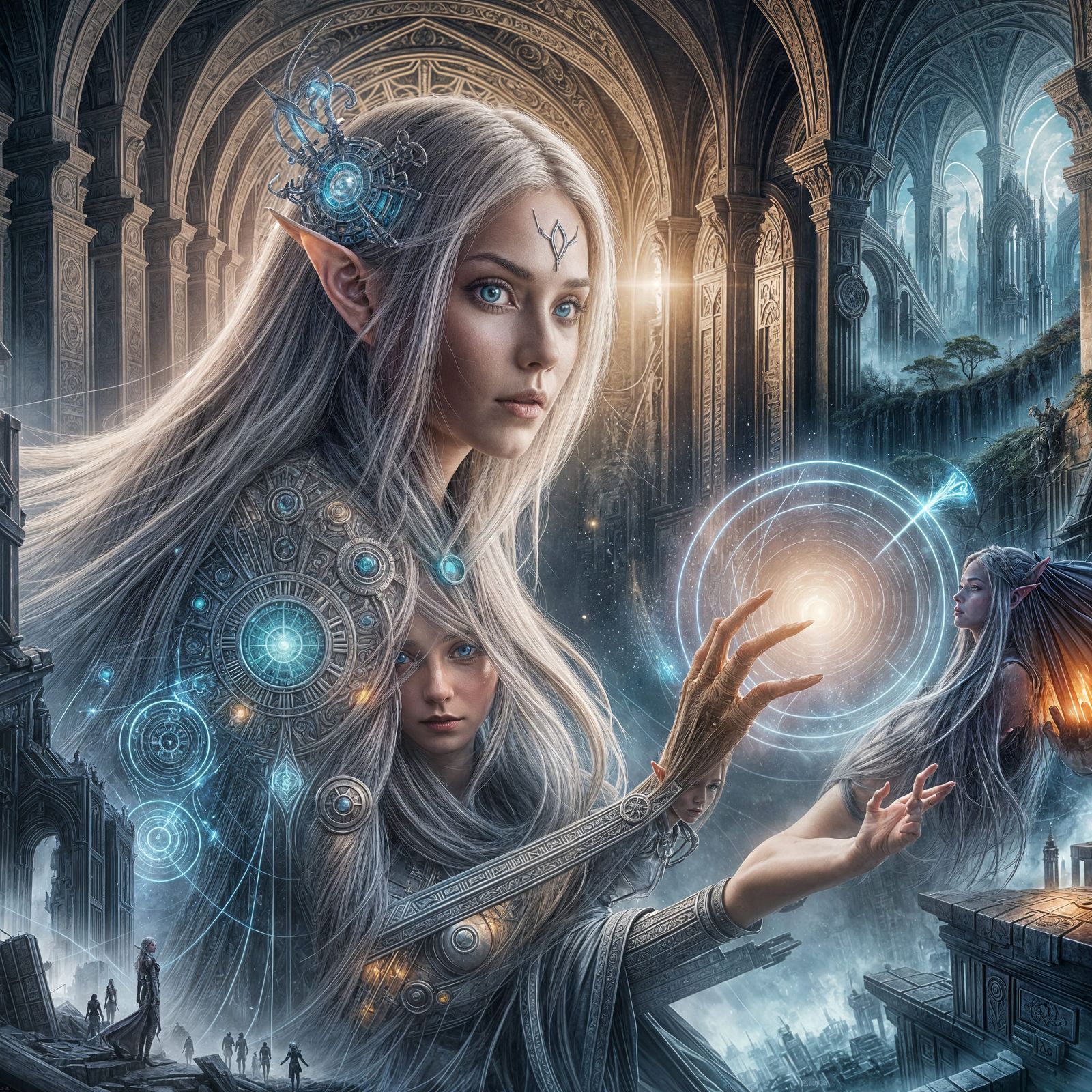Futuristic Drow Elf Mage Conjuring Celestial Spells