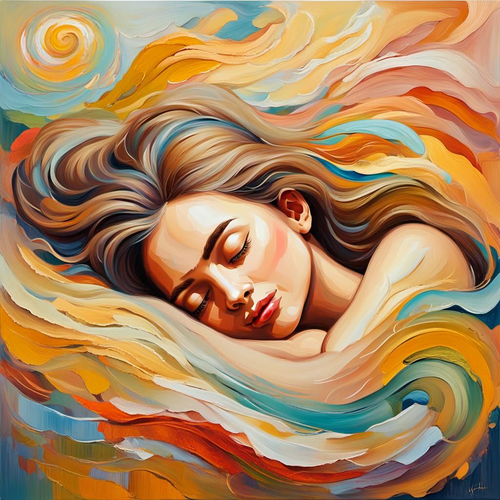 Dreamy Woman with Swirling Colors, Impasto Gouache