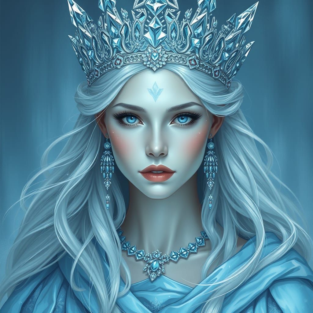Regal Ice Queen Portrait in Fantasy Art Style