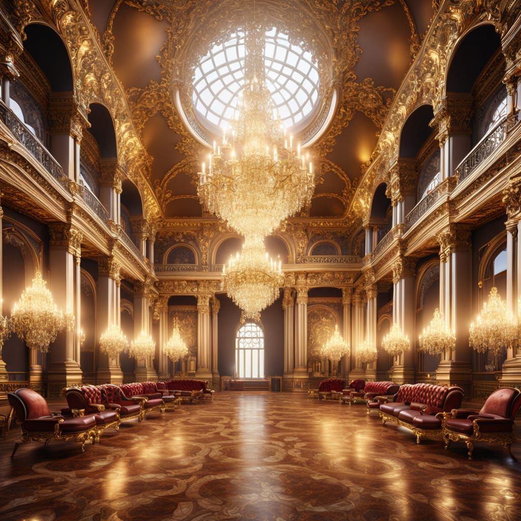 Opulent Baroque Palace Hall with Chandeliers
