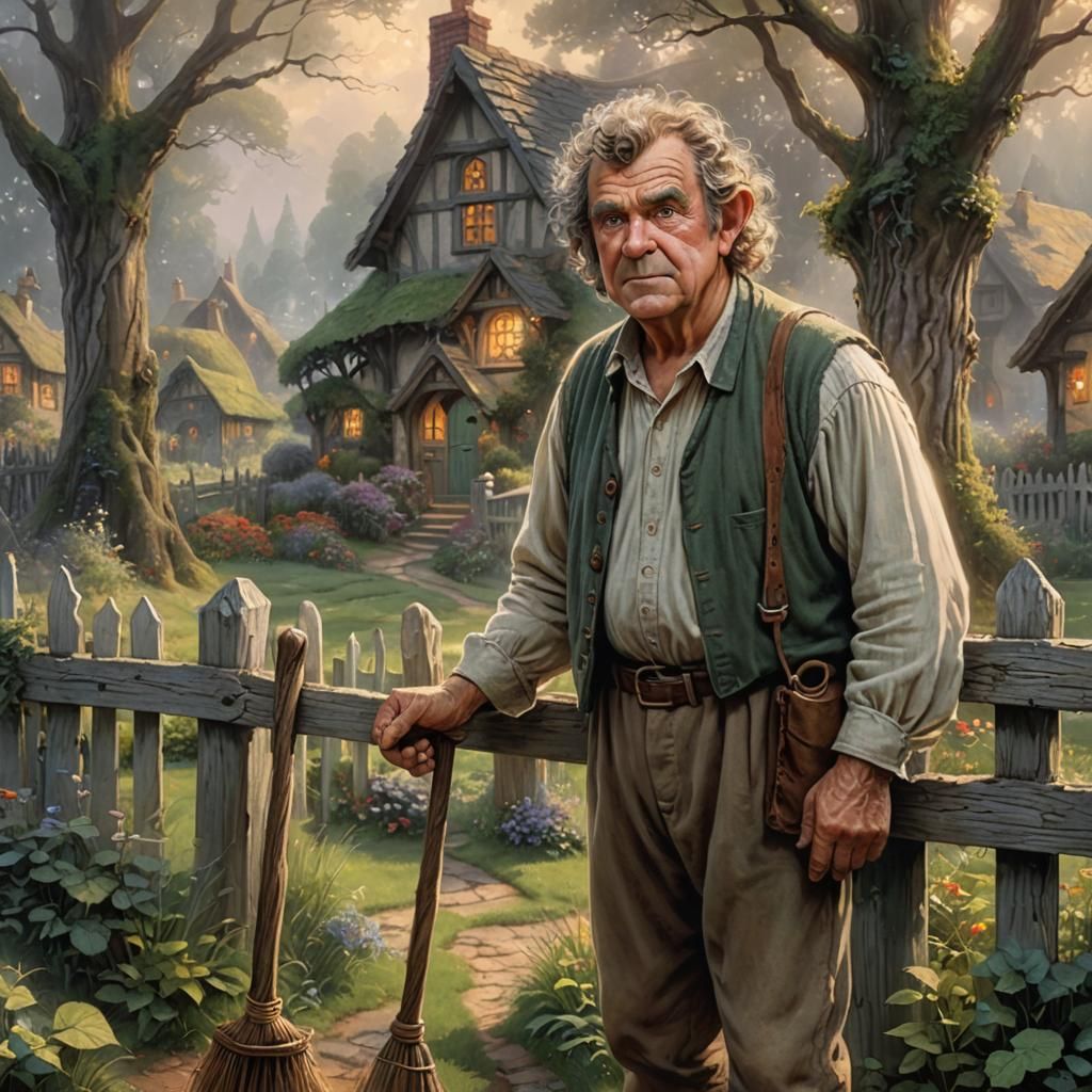 Grumpy Hobbit in the Shire, Fantasy Art