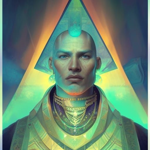 Shaman in Pyramid with Sacred Geometry, Digital Art
