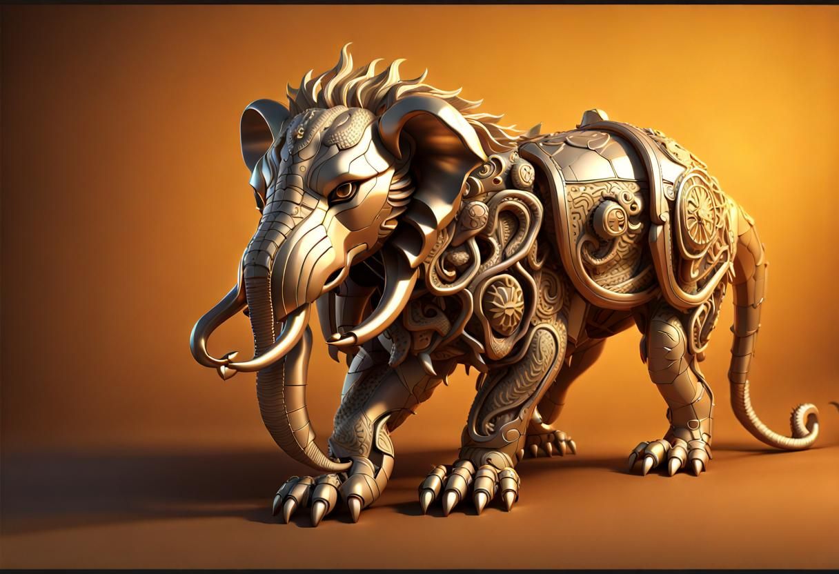 Mythical Yali Chimera with Intricate Mech Details