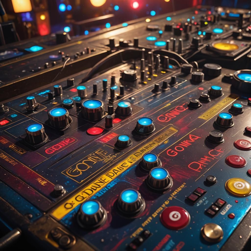 Moody Cyber-Futuristic Club Scene with a Vintage Mixing Tabl...