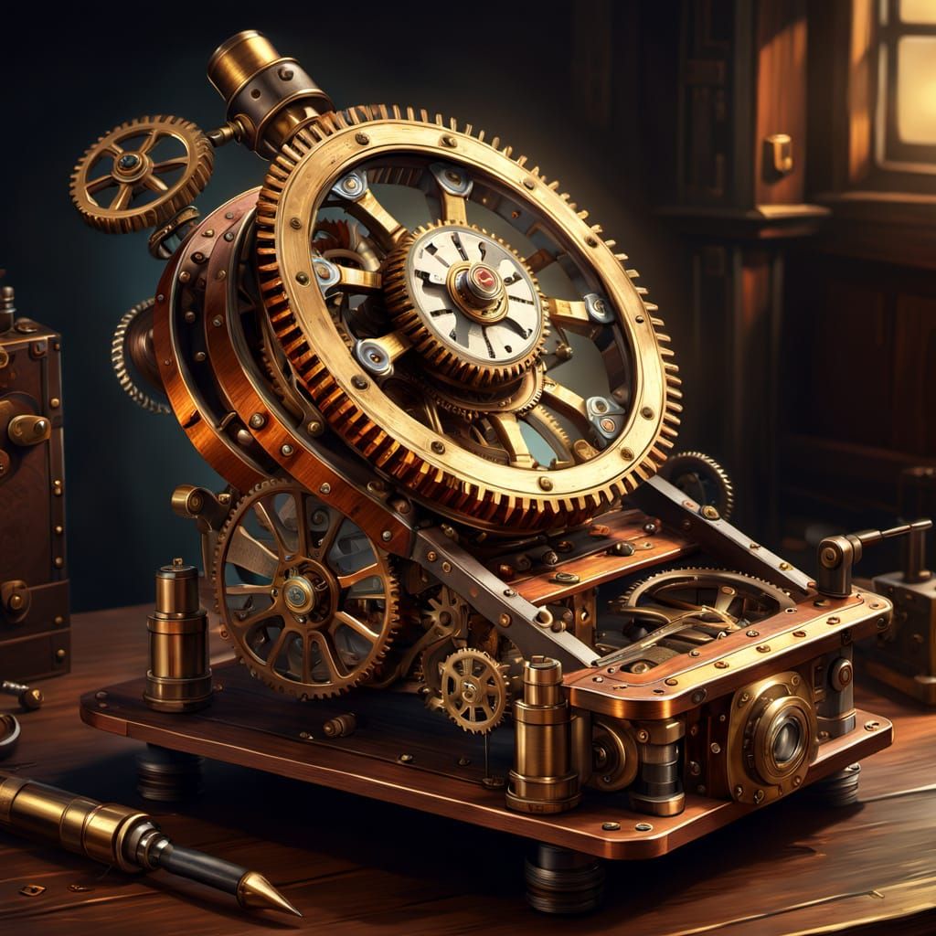 Steampunk Device Illuminated in Dramatic Spotlight