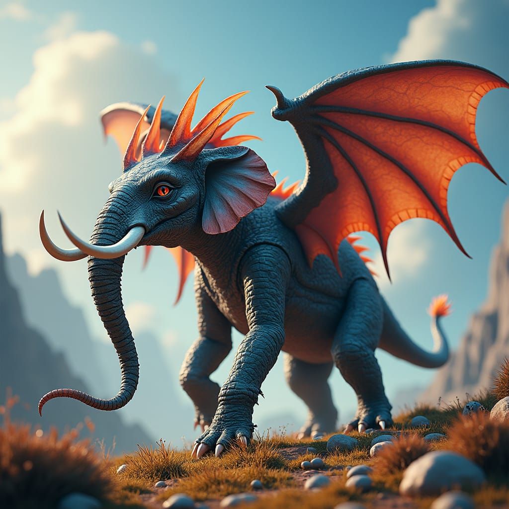 Majestic Hybrid Creature in Fantasy Landscape