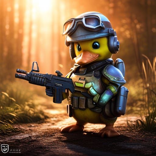 Duck in Fallout Armor with Assault Rifle