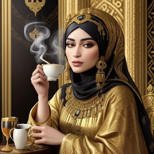 Opulent Arab Woman in Klimt-Inspired Baroque Setting