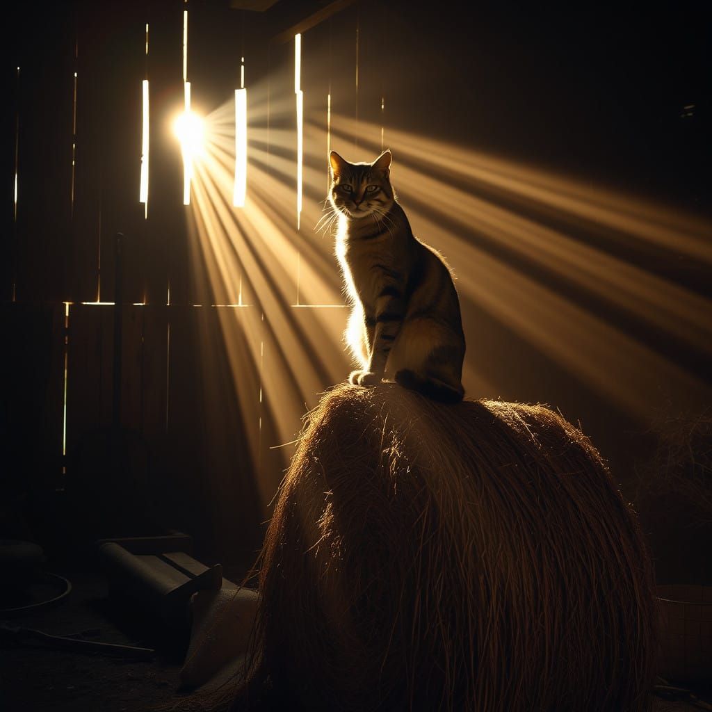 Dramatic Barn Scene in Warm Chiaroscuro Lighting