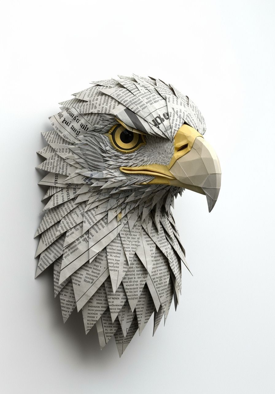 Origami Eagle Head Sculpture from Newspaper