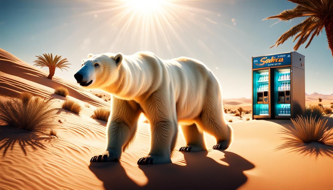 Polar Bear Finds Oasis and Broken Vending Machine