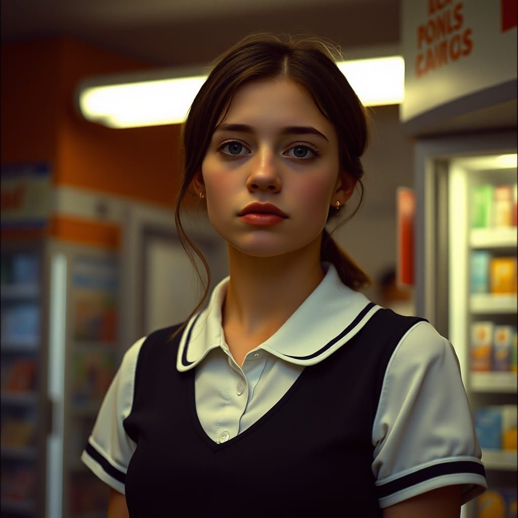 Introspective Teenager in Convenience Store, Gritty Realism