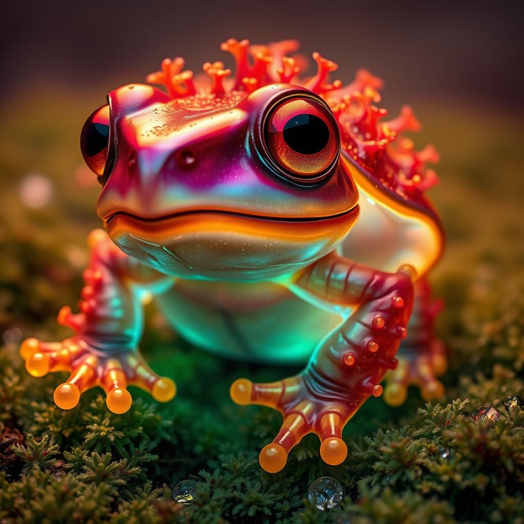 Iridescent Frog-Tortoise Creature in Bioluminescent Forest