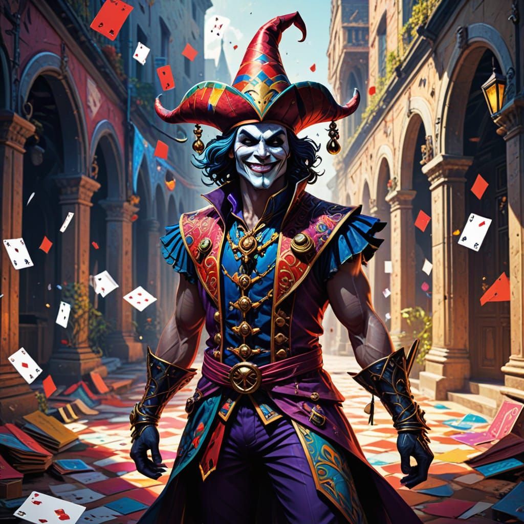 Vibrant Jester in Comic Book Style