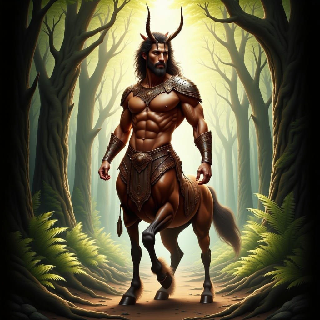 Mythological Chiron the Centaur in Ancient Forest