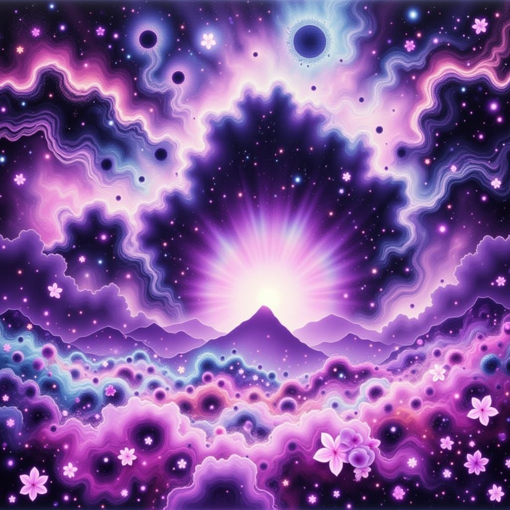 Cosmic Lilac Galaxy Portal with Sakura Flowers