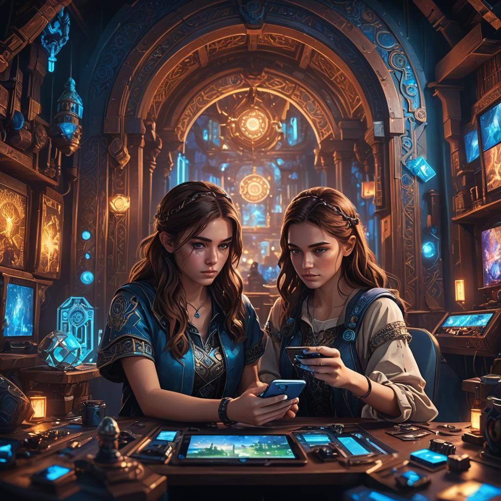 Girl Gamer in Detailed Fantasy Gaming Setup