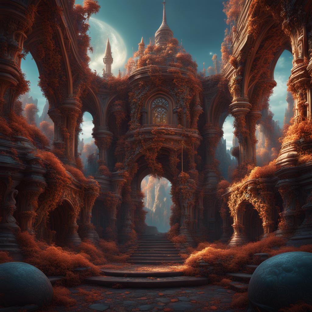 Intricate Optical Illusion in Detailed Matte Painting