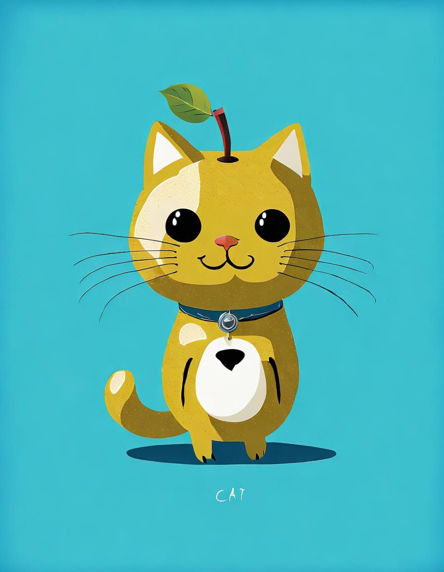 Fruitful Feline Fusion in Whimsical Watercolor