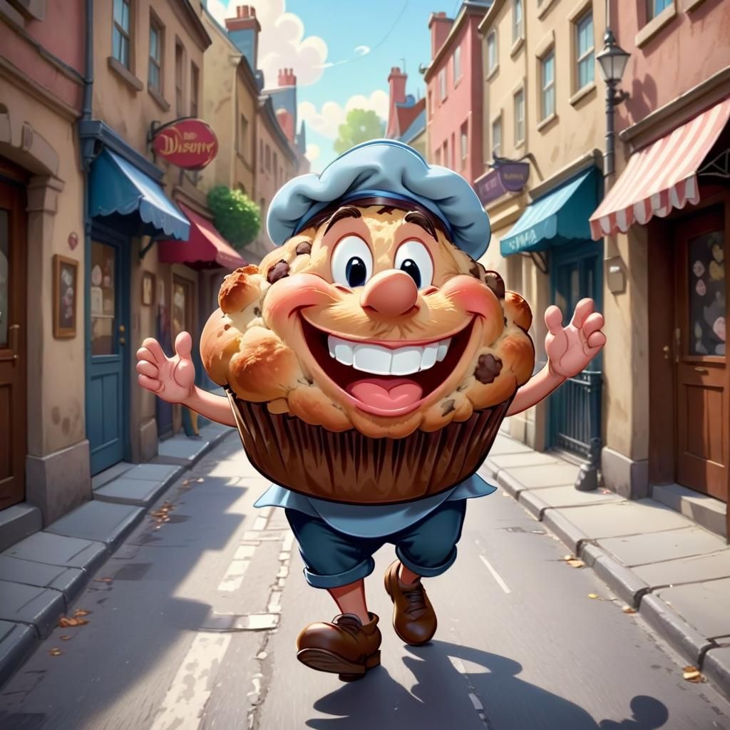 Smiling Muffin Man in Disney Cartoon Style