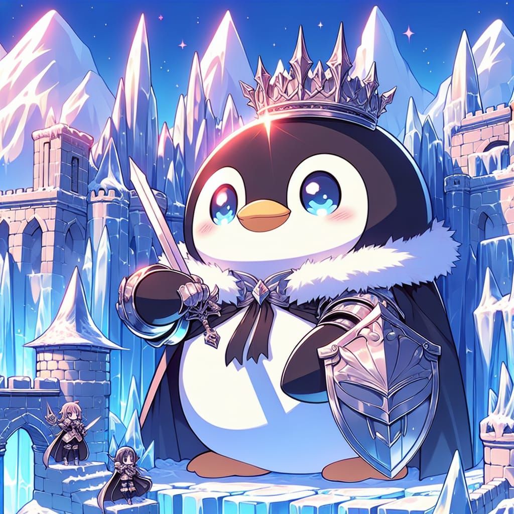 Anime Penguin Knight in Ice Castle