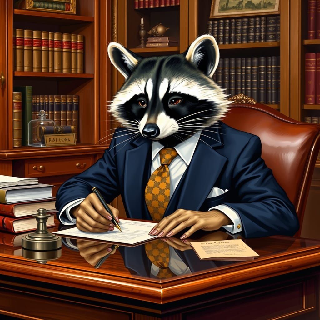 Raccoon Gentleman in Study, Classic Illustration Style