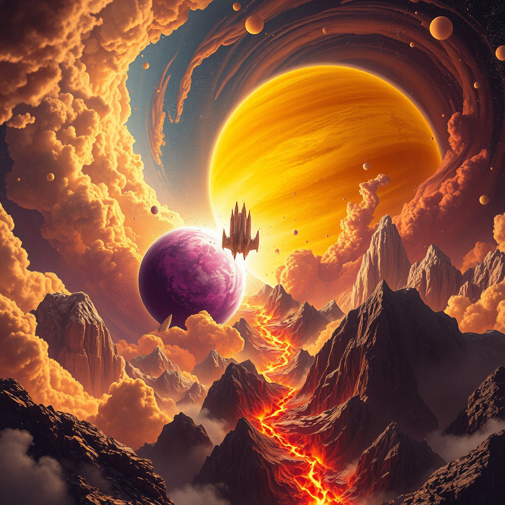 Cosmic Catastrophe: Celestial Collision in Ethereal Landscap...