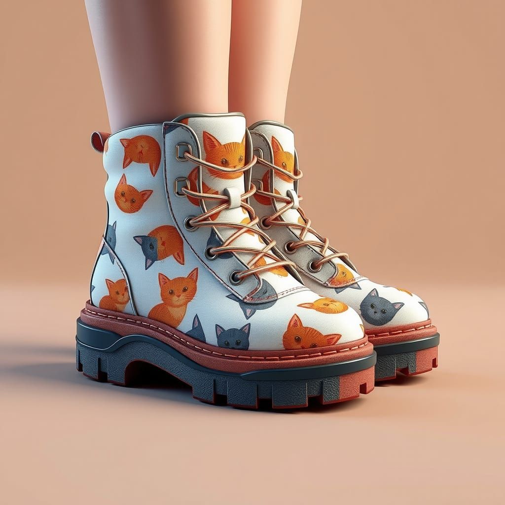 Anime-Inspired Trekking Boots with Whimsical Cat Patterns