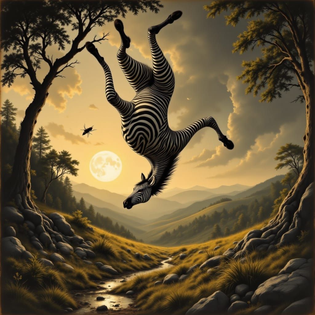 Surreal Zebra Incline with Fly, Digital Painting