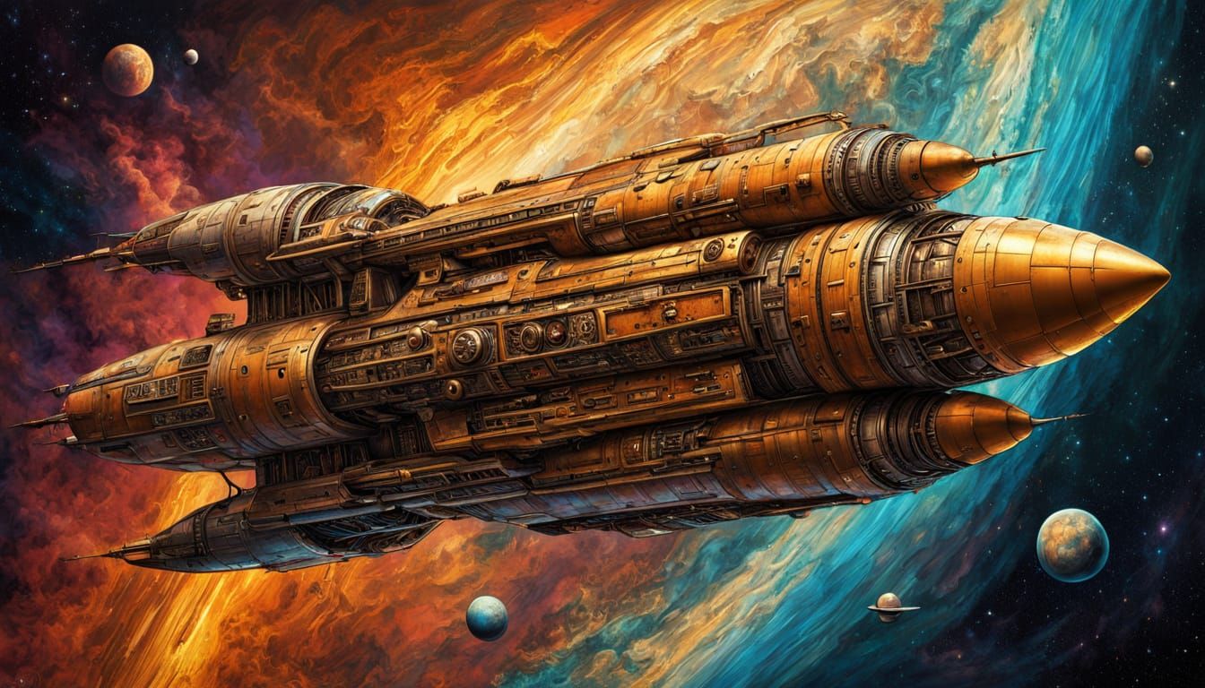 A Cosmic Renaissance Masterpiece: Vintage Sci-Fi Rocket in t...
