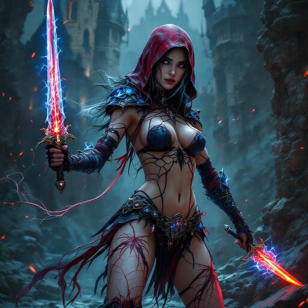 Gothic Elf Rogue with Spiderweb Armor