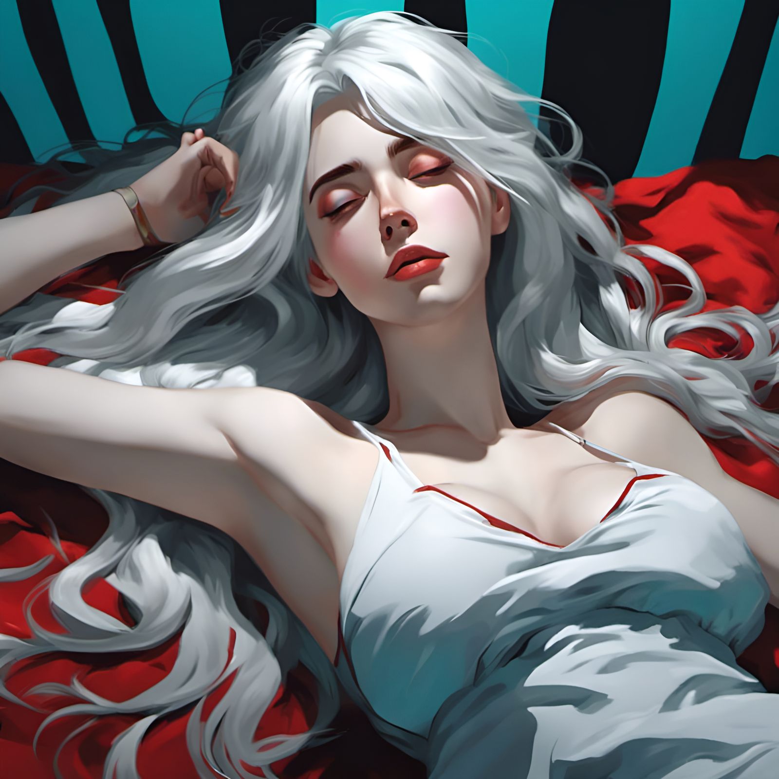 Anime Girl with White Hair in 3D Style