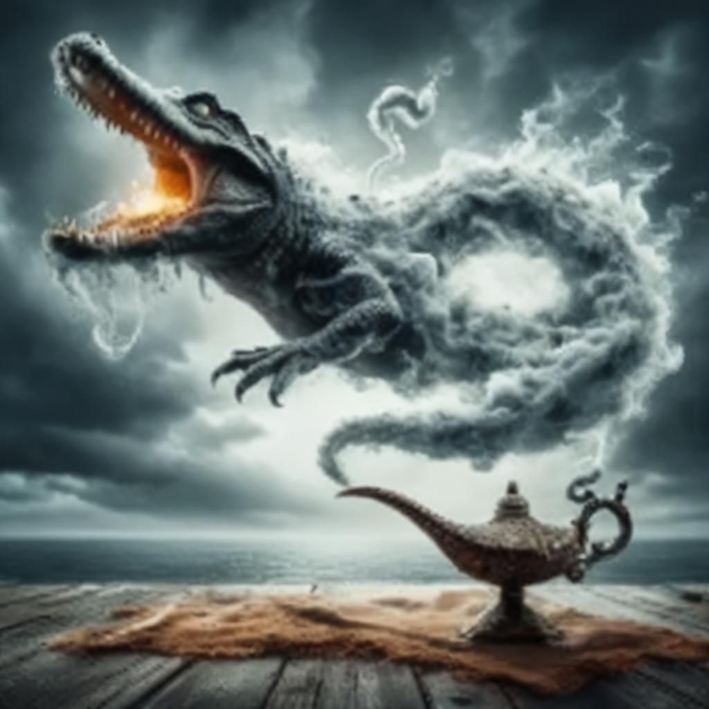 Surreal Smoke-Breathing Crocodile Image