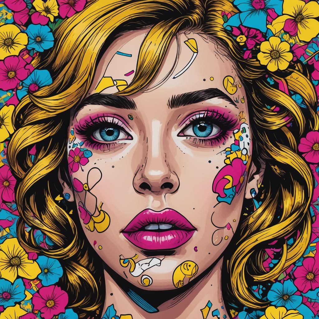 Pop Art Portrait with Comic Book Elements