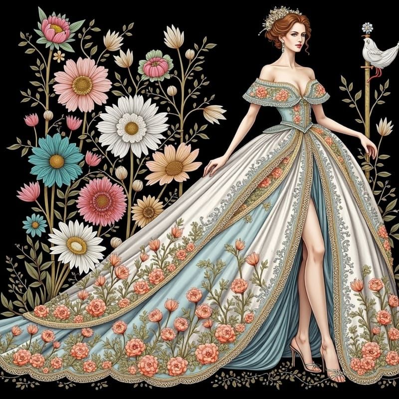 Regal Woman in Blue Gown, Ethereal Art