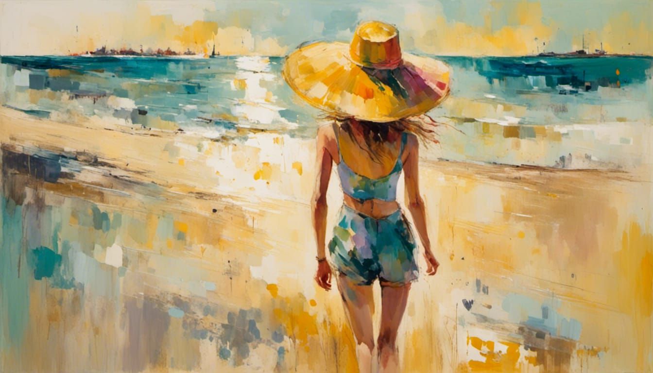 Woman on Beach in Fauvist Oil Painting
