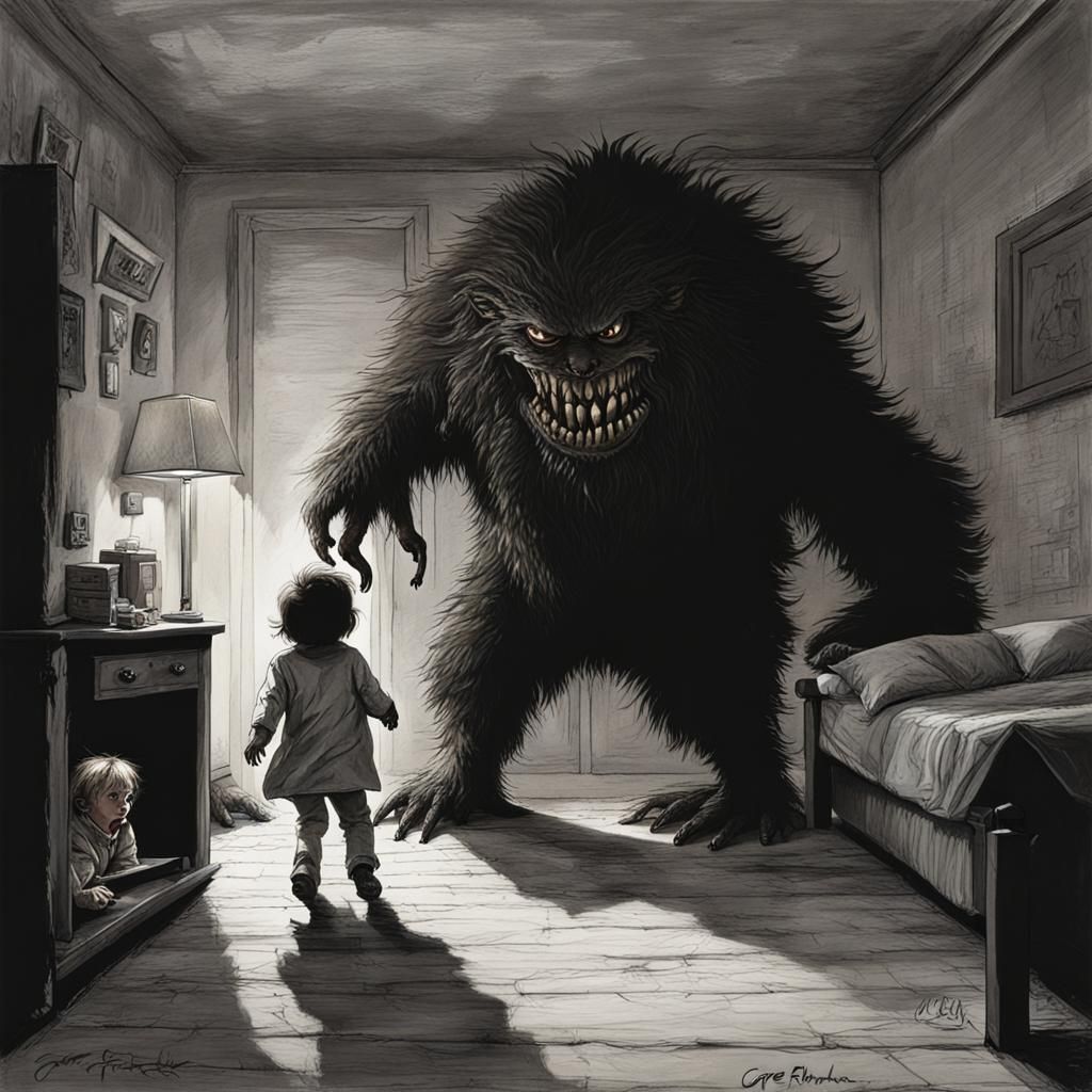 Sinister Monster Taking Child Under Bed