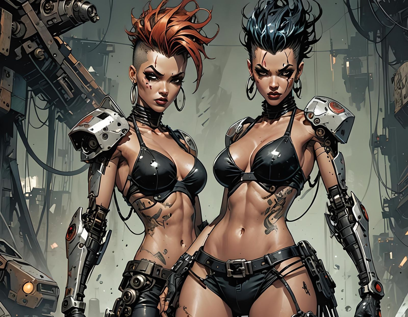 Punk Woman with Mecha Limbs in Gritty Art Style