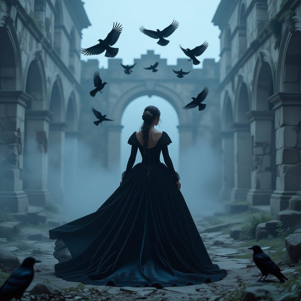 Raven Princess in Abandoned Courtyard