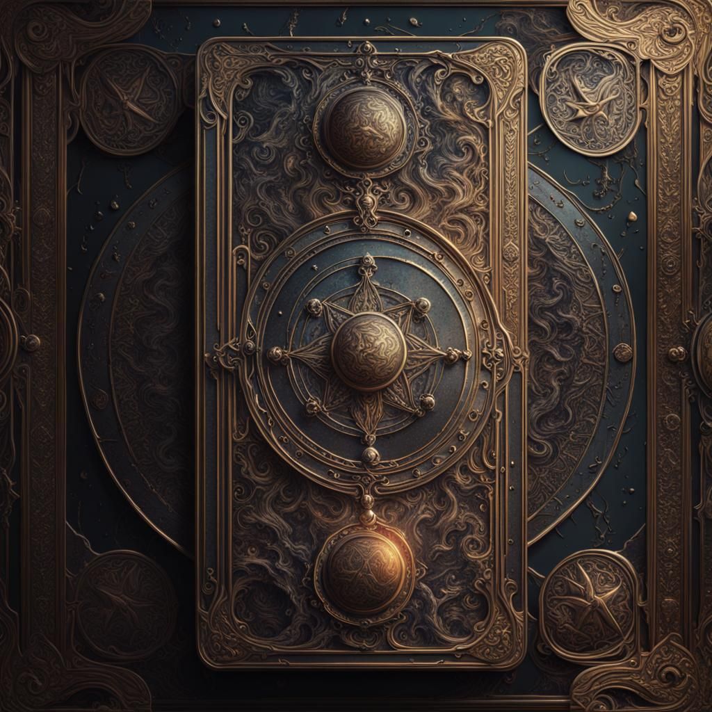 Esoteric Alchemy Tarot Card in Metal Engraving Style