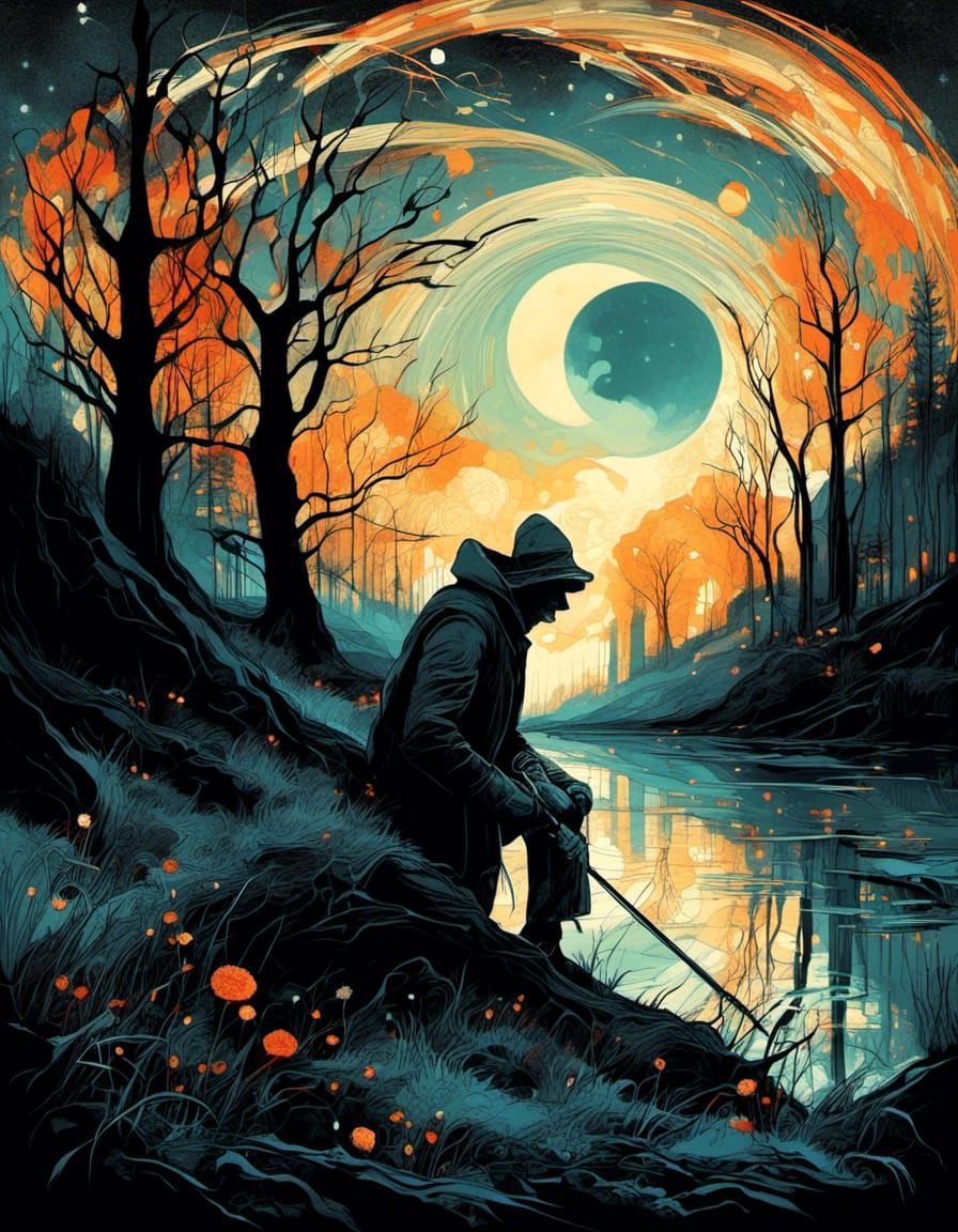 Surreal Silhouette in Starry Night Double Exposure