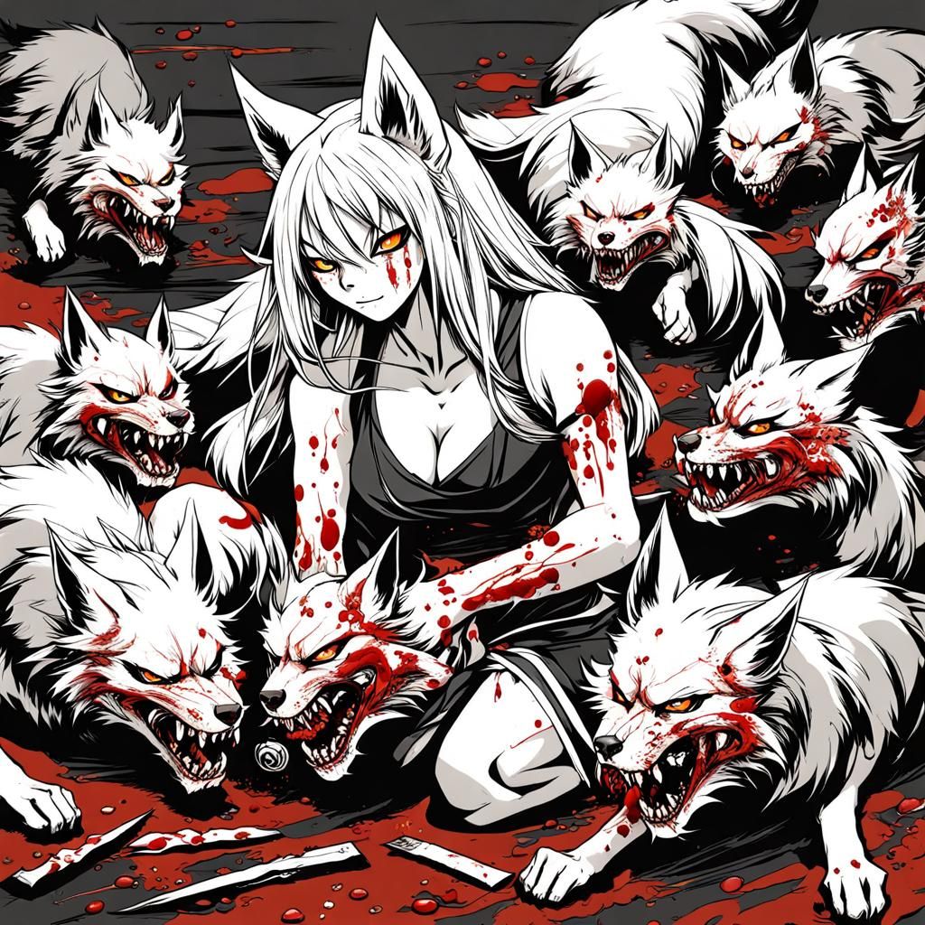 Fearsome Kitsune Amidst Carnage: Anime-Inspired Key Visual