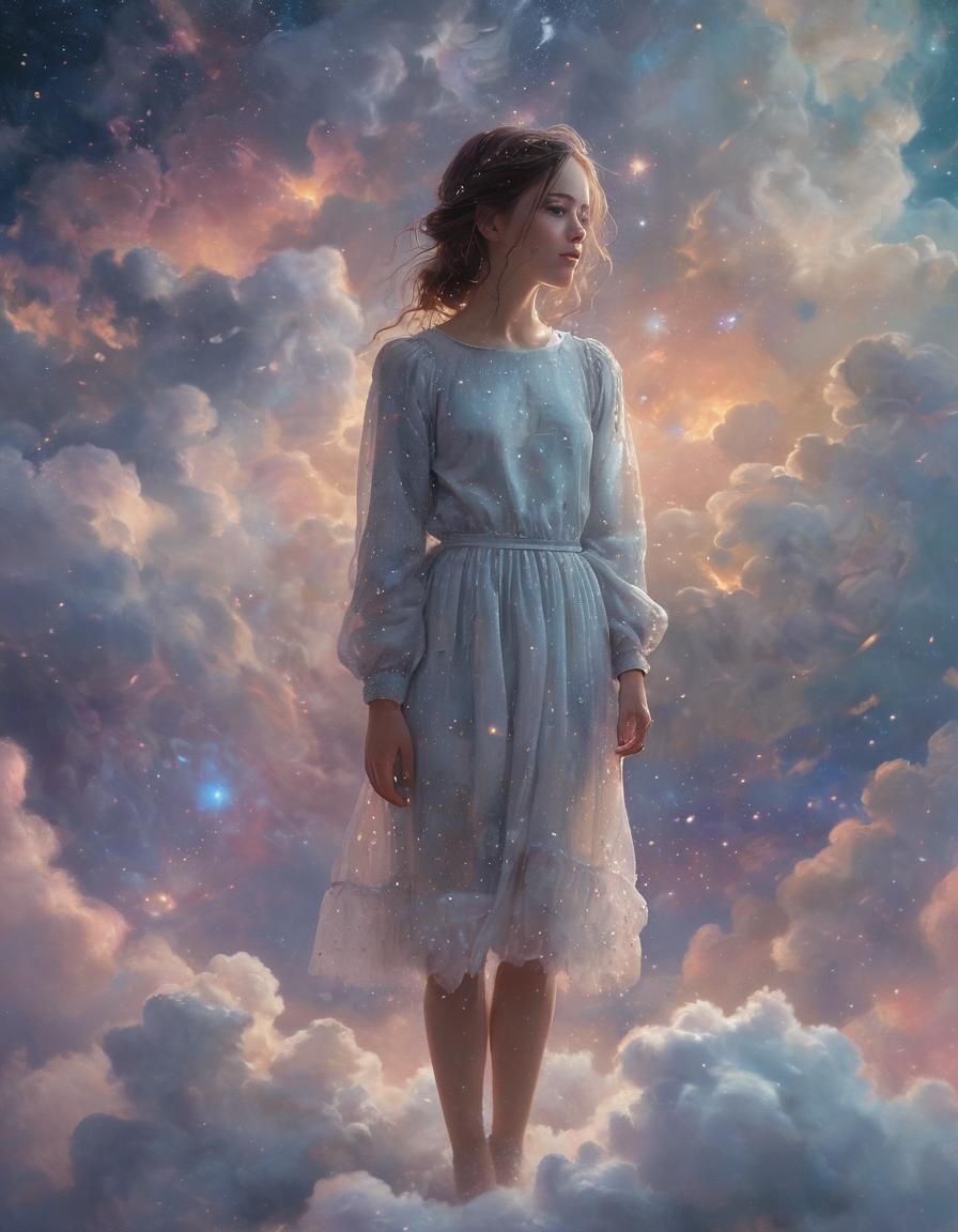 Ethereal Girl Amidst Light Particles: Magical Realism