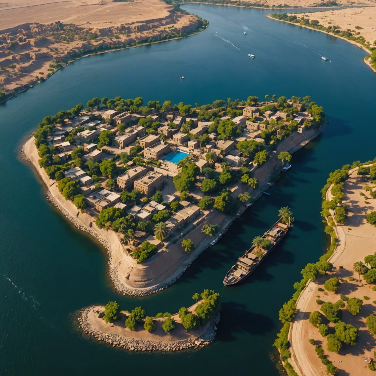 Aerial View of Elephantine Island on Nile